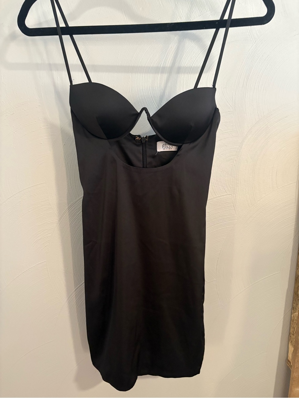 Oh Polly Black Satin Slip Dress with Built-In Cups